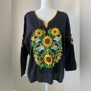 Black Embroidered Floral Top